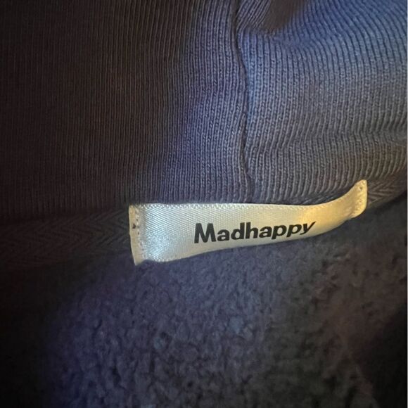 Madhappy Unisex Appliqué Wave Fleece Hoodie Navy Medium NEW - Picture 6 of 9